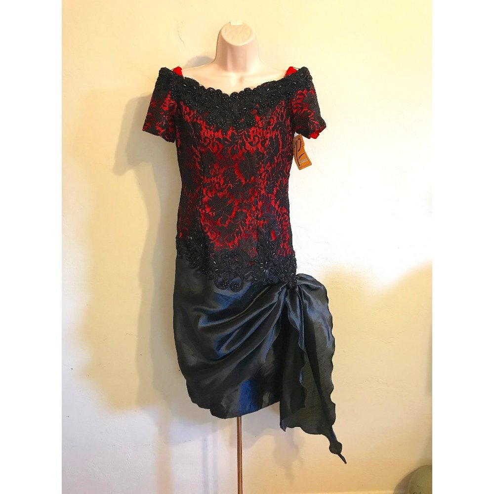 Vintage Red and Black Cocktail Dress